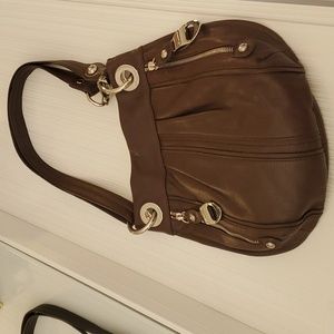 B Makowsky Brown Leather Hobo Crossbody Purse.